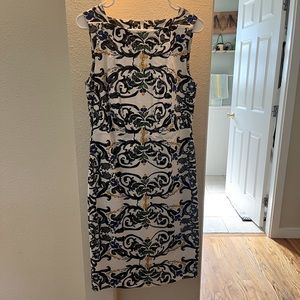 Peony Dress, white with black print. Size 8